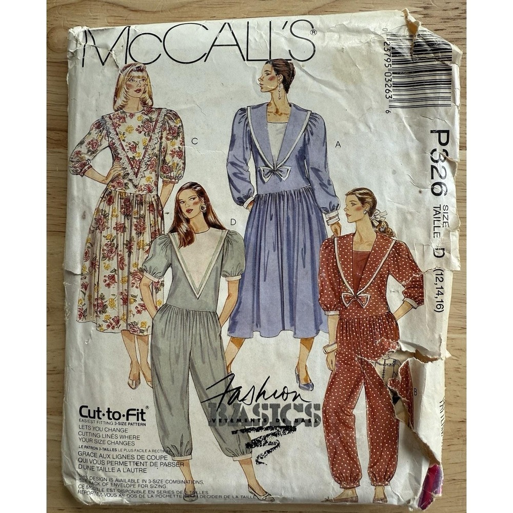 McCall's Pattern P326 Misses' Dress & Jumpsuit In 2 Lengths Size 12‎ 14 16 UC FF
